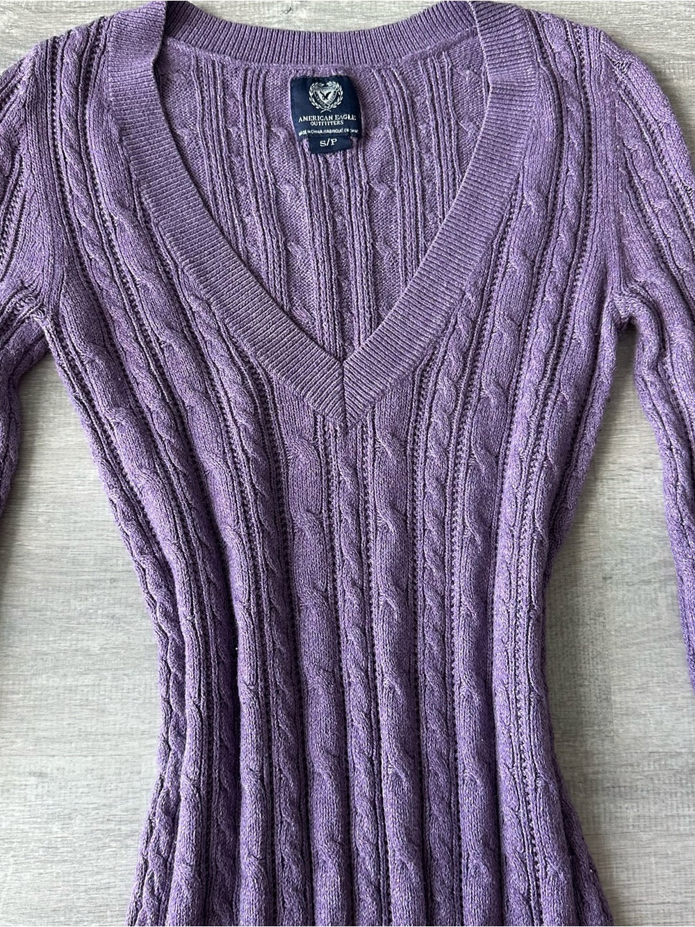 Y2K American Eagle Purple Cable Knit V-Neck Sweater Bella Swan 2000s - Picture 2 of 7
